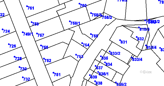 Parcela st. 754 v KÚ Komín, Katastrální mapa