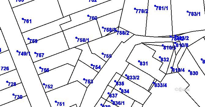 Parcela st. 755 v KÚ Komín, Katastrální mapa
