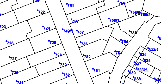 Parcela st. 756 v KÚ Komín, Katastrální mapa