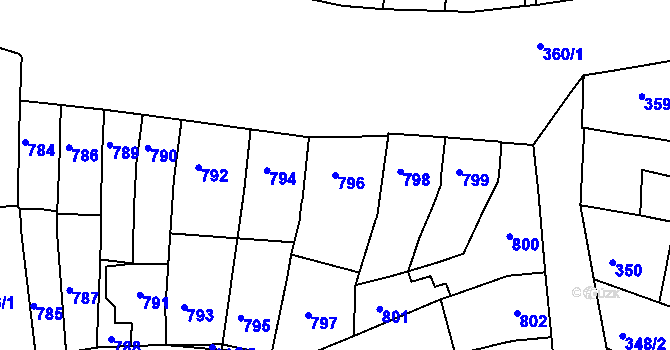 Parcela st. 796 v KÚ Komín, Katastrální mapa