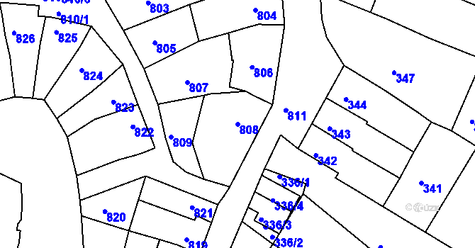 Parcela st. 808 v KÚ Komín, Katastrální mapa
