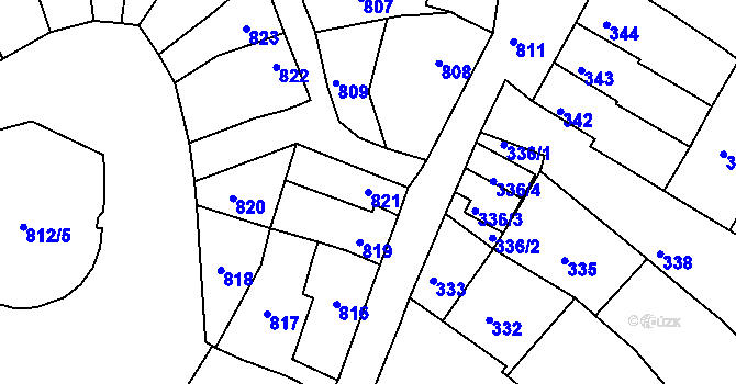Parcela st. 821 v KÚ Komín, Katastrální mapa