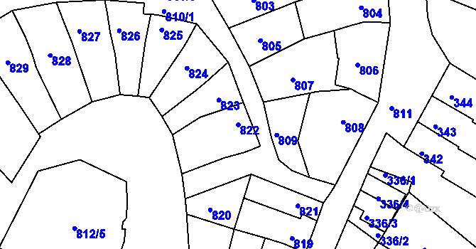 Parcela st. 822 v KÚ Komín, Katastrální mapa