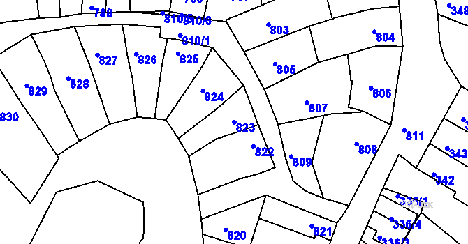 Parcela st. 823 v KÚ Komín, Katastrální mapa