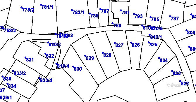 Parcela st. 828 v KÚ Komín, Katastrální mapa