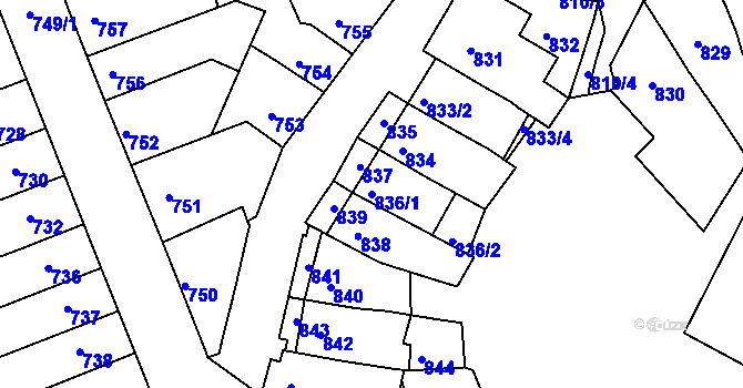 Parcela st. 836/1 v KÚ Komín, Katastrální mapa