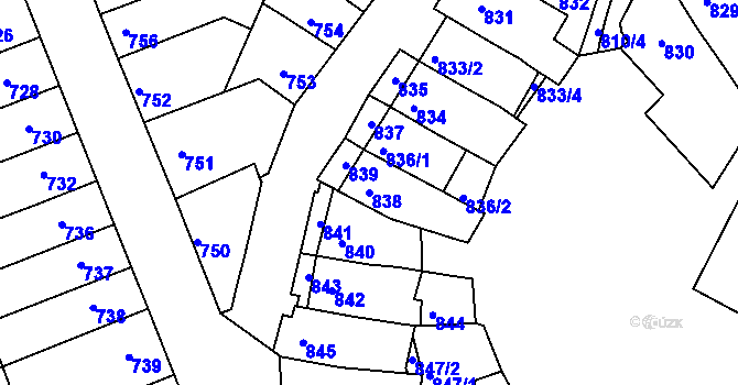 Parcela st. 838 v KÚ Komín, Katastrální mapa