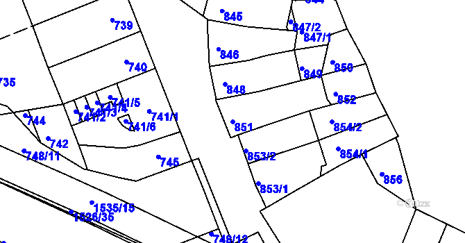 Parcela st. 851 v KÚ Komín, Katastrální mapa