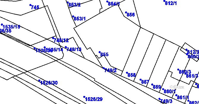 Parcela st. 855 v KÚ Komín, Katastrální mapa