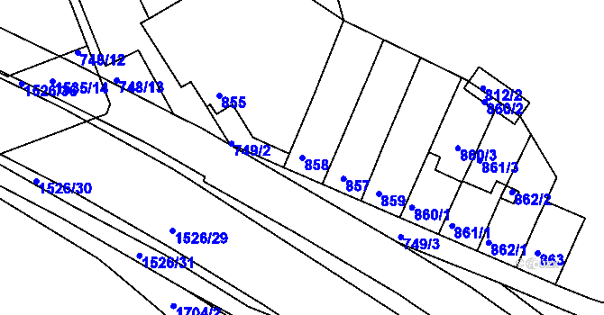 Parcela st. 858 v KÚ Komín, Katastrální mapa