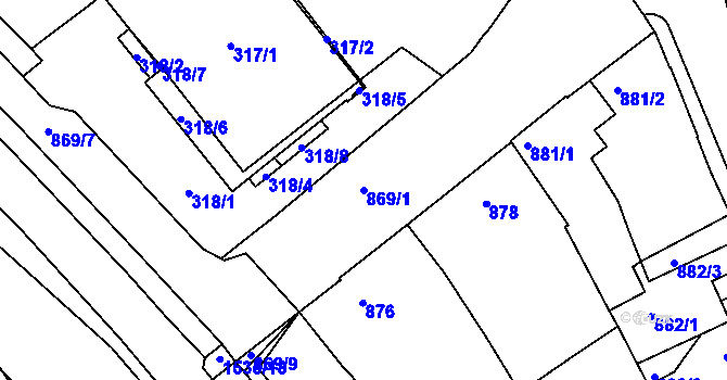 Parcela st. 869/1 v KÚ Komín, Katastrální mapa