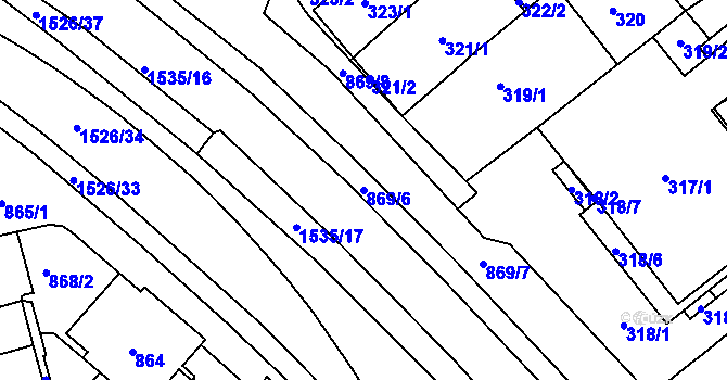 Parcela st. 869/6 v KÚ Komín, Katastrální mapa