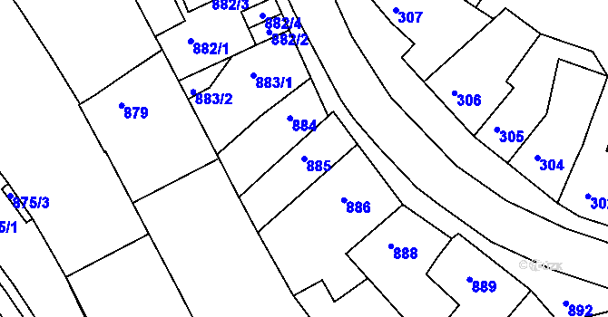 Parcela st. 885 v KÚ Komín, Katastrální mapa