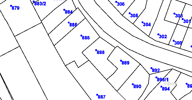 Parcela st. 888 v KÚ Komín, Katastrální mapa