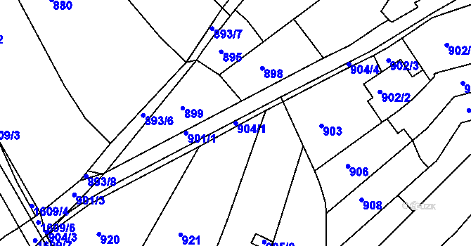 Parcela st. 904/1 v KÚ Komín, Katastrální mapa