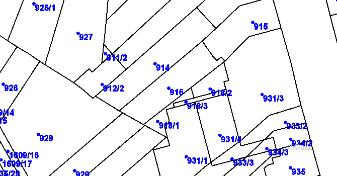 Parcela st. 916 v KÚ Komín, Katastrální mapa