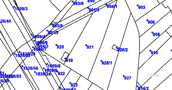 Parcela st. 921 v KÚ Komín, Katastrální mapa
