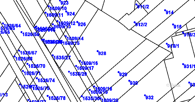 Parcela st. 928 v KÚ Komín, Katastrální mapa