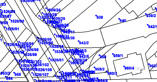 Parcela st. 942/2 v KÚ Komín, Katastrální mapa
