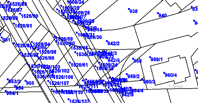 Parcela st. 942/4 v KÚ Komín, Katastrální mapa