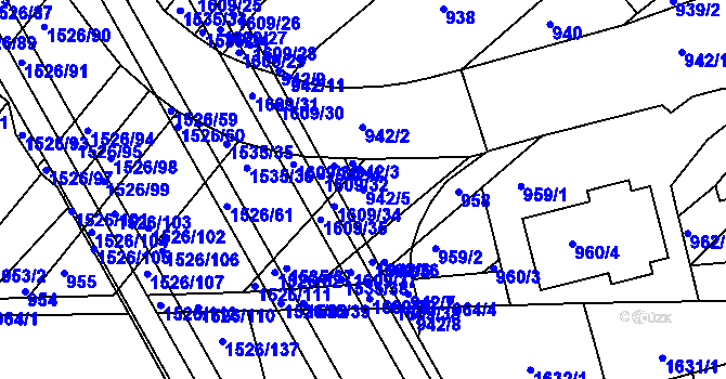 Parcela st. 942/5 v KÚ Komín, Katastrální mapa