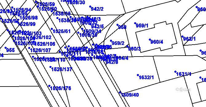 Parcela st. 942/7 v KÚ Komín, Katastrální mapa