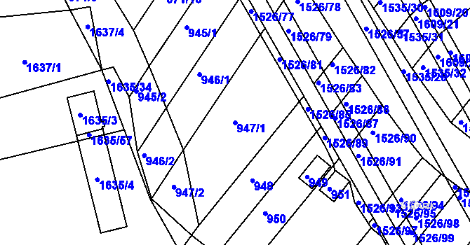 Parcela st. 947/1 v KÚ Komín, Katastrální mapa