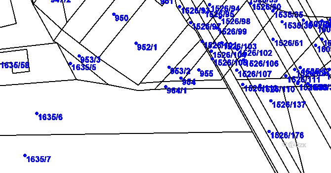 Parcela st. 964/1 v KÚ Komín, Katastrální mapa