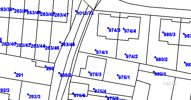 Parcela st. 974/1 v KÚ Komín, Katastrální mapa