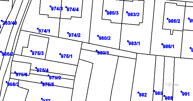 Parcela st. 980/1 v KÚ Komín, Katastrální mapa