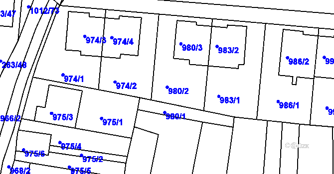 Parcela st. 980/2 v KÚ Komín, Katastrální mapa