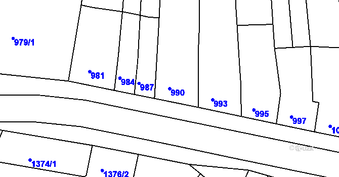 Parcela st. 990 v KÚ Komín, Katastrální mapa