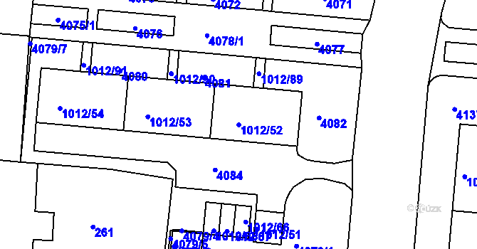 Parcela st. 1012/52 v KÚ Komín, Katastrální mapa