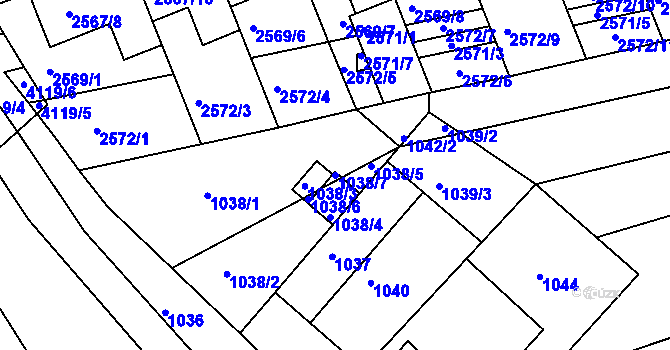 Parcela st. 1038/7 v KÚ Komín, Katastrální mapa