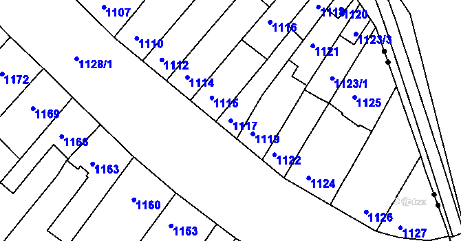 Parcela st. 1117 v KÚ Komín, Katastrální mapa