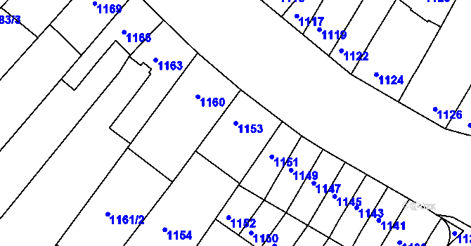 Parcela st. 1153 v KÚ Komín, Katastrální mapa
