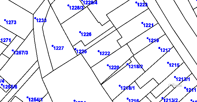 Parcela st. 1222 v KÚ Komín, Katastrální mapa