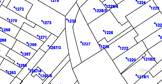 Parcela st. 1227 v KÚ Komín, Katastrální mapa
