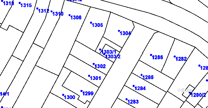 Parcela st. 1303/2 v KÚ Komín, Katastrální mapa
