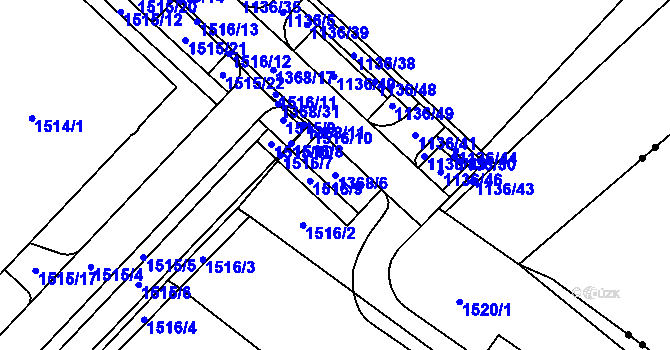 Parcela st. 1368/6 v KÚ Komín, Katastrální mapa