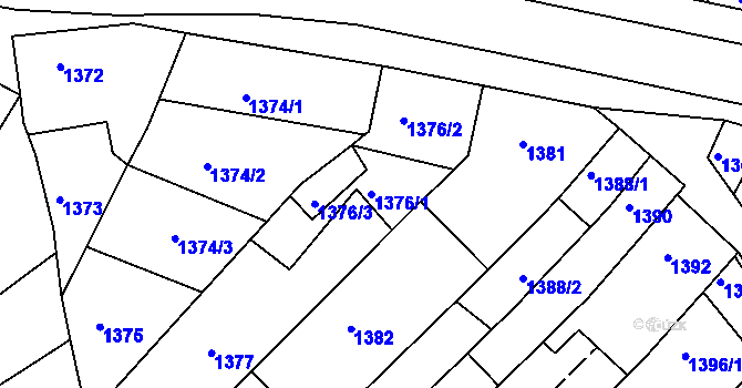 Parcela st. 1376/1 v KÚ Komín, Katastrální mapa