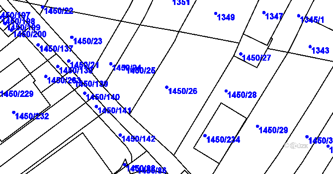 Parcela st. 1450/26 v KÚ Komín, Katastrální mapa