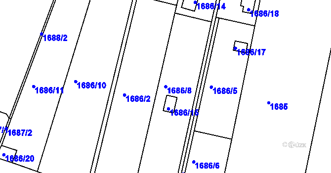 Parcela st. 1686/8 v KÚ Komín, Katastrální mapa