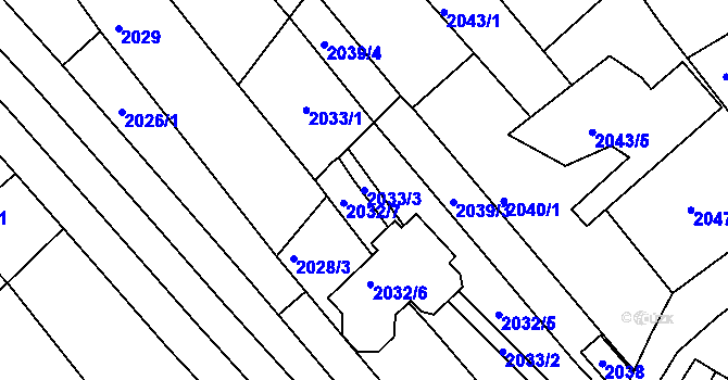 Parcela st. 2033/3 v KÚ Komín, Katastrální mapa