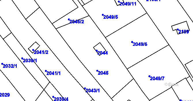 Parcela st. 2044 v KÚ Komín, Katastrální mapa