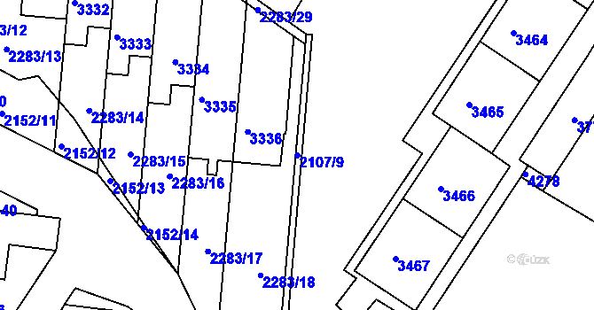 Parcela st. 2107/9 v KÚ Komín, Katastrální mapa