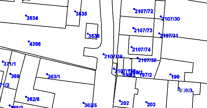 Parcela st. 2107/16 v KÚ Komín, Katastrální mapa