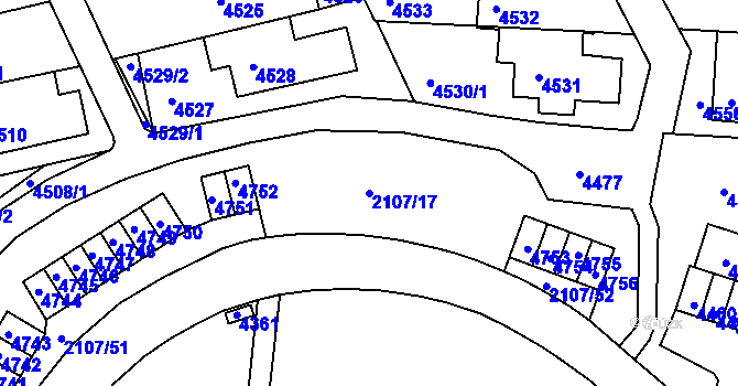 Parcela st. 2107/17 v KÚ Komín, Katastrální mapa