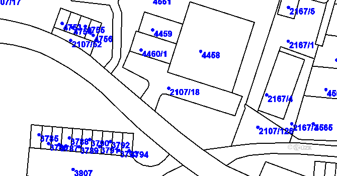 Parcela st. 2107/18 v KÚ Komín, Katastrální mapa