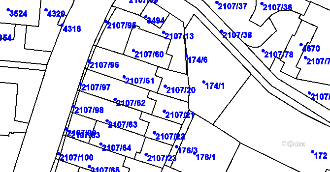 Parcela st. 2107/20 v KÚ Komín, Katastrální mapa